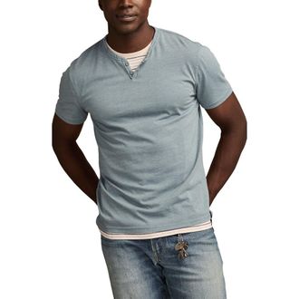 Lucky Brand Venice Button Neck Cotton Blend T-Shirt in Trooper at Nordstrom, Size Xx-Large