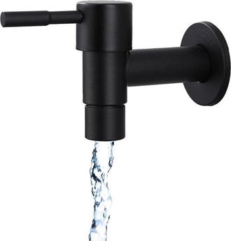 No Brand Grifo Monomando De Acero Inoxidable Negro Para Montaje En Pared, Ideal Para Agua Fr&iacute;a En Cocinas, Ba&ntilde;os, Jardines, Fregaderos, Lavaderos Y Zonas Verde