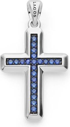 Lagos Mens Anthem Blue Sapphire Cross Pendant in Silver at Nordstrom