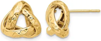 Diamond2Deal 14K Yellow Gold Diamond-cut Triangle Love Knot Stud Earrings