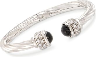 Ross-Simons Italian Black Onyx and CZ Twisted Cuff Bracelet in Sterling Silver