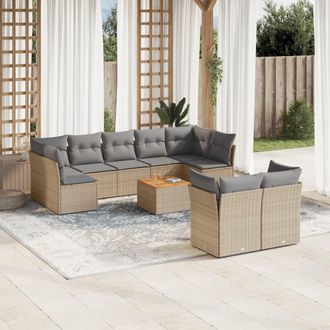 vidaXL Juego De Sof&aacute;s Jard&iacute;n Con Cojines Beige 10 Pzas Rat&aacute;n Sint&eacute;tico Vidaxl