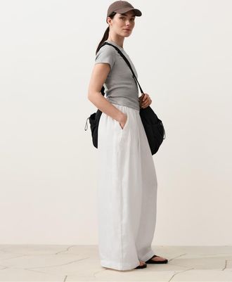 Oysho Pantaloni a fondo ampio in 100% lino bianco sporco