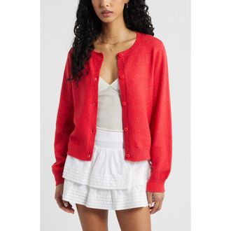 BP. Crewneck Cotton Blend Cardigan in Red Ribbon at Nordstrom, Size Xx-Small