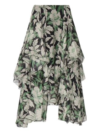 Loewe Gonna a fiori con ruches - Verde