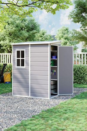 H&O Direct Outdoor Lockable Plastic Garden Storage Shed in Grey