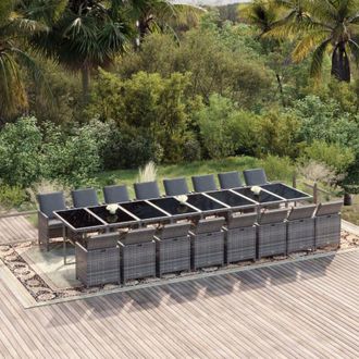 vidaXL Set Comedor De Jard&iacute;n 17 Pzas Y Cojines Rat&aacute;n Sint&eacute;tico Gris Vidaxl