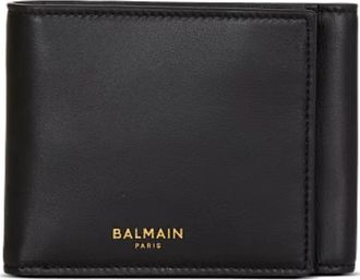 Balmain Glad Leren Driepunts Portemonnee - Heren - Portefeuilles - Zwart - ONE Size - Leer - Accessoires