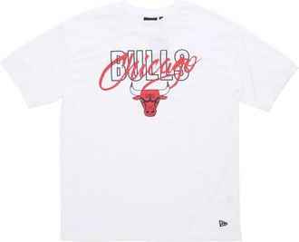 New Era Chicago Bulls Script Tee Wit/Rood - Heren - T-shirts - Wit - L - Katoen - Tops