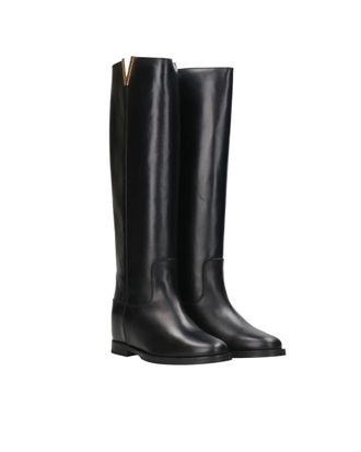 Via Roma 15 Gold V-Accent Leather Boots - Black