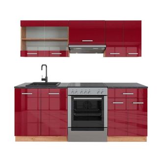 Vicco Mueble De Cocina R-line, Burdeos Brillo Intenso/roble Dorado, 200 Cm, Et Antracita