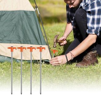 OEM Juego De 4 Estacas Met&aacute;licas Muy Resistentes De 18 Cm Para Tiendas De Campa&ntilde;a, Ideales Para Acampar, Jard&iacute;n, Playa Y Arena, Color Naranja