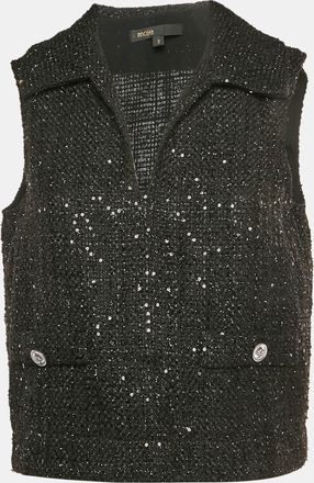 Maje Black Sequin Tweed Sleeveless Top