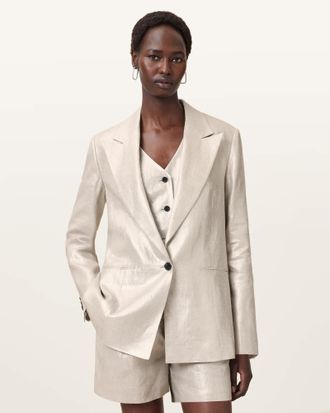 AllSaints Linen Averie Relaxed Fit Linen Blazer, Size: UK 16/US 12