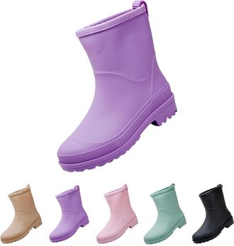 Generic Wellington Short Rain Boots for Womens Ankle Garden Boot Ladies Anti-Slip Waterproof Rubber Chelsea Boots Outside Work Rain Shoes with Comfort Insole 