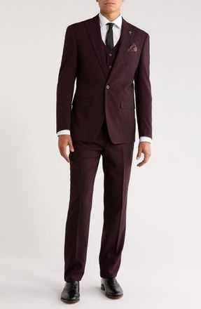ZeGarie Tatersall M&eacute;lange 3-Piece Suit in Burgundy at Nordstrom Rack, Size 40 Regular
