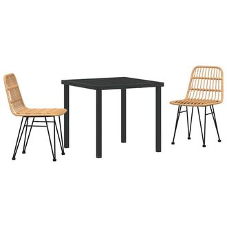 Berkfield Home 3 Piece Garden Dining Set Brown Poly Rattan in Beige