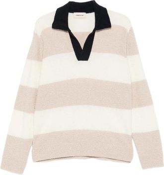 ATOMOFACTORY Horizontal-stripe Spread-collar Polo Shirt