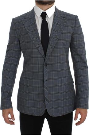 Dolce & Gabbana Blauw Geruit Slim Fit Blazer - Heren - Blazers - Veelkleurig - XS - Katoen - Jassen