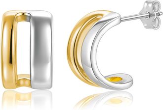 MAX + STONE 925 Sterling Silver 18K Gold Plated Two Tone Double Row Earrings