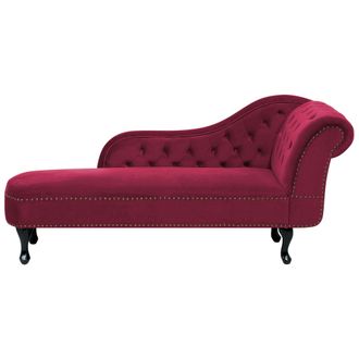 Beliani Beliani - Chaise Longue Tapizado En Terciopelo Borgo&ntilde;a Con Botones Versi&oacute;n Derecha Nimes