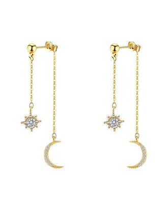 Liv Oliver 18K Plated Cz Sun & Moon Celestial Chain Earrings