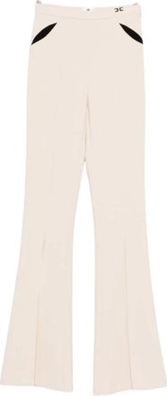 Elisabetta Franchi Split Flared Broeken - Dames - Wijde Broeken - Beige - XS - Leer - Broeken