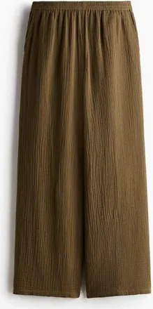 H&M Straight-leg Muslin Pants in Dark Khaki Green at Nordstrom, Size X-Small