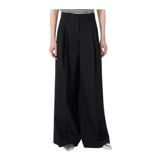 Max Mara Broeken, Dames, Zwart, S, Wol, Wijde Pijpen Broek
