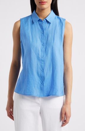 Eileen Fisher Classic Sleeveless Organic Linen Button-Up Shirt in Ultma at Nordstrom, Size X-Large