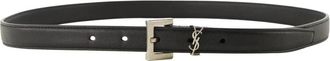 Saint Laurent Cassandre Dunne Riem - Dames - Riemen - Zwart - 80 CM - Leer - Accessoires