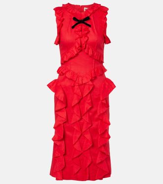 Shushu/Tong Bow-detail ruffled linen midi dress