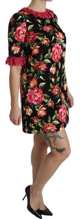 Dolce & Gabbana Womens Floral Pink Lace A-Line Shift Mini Dress Black Cotton Elastane