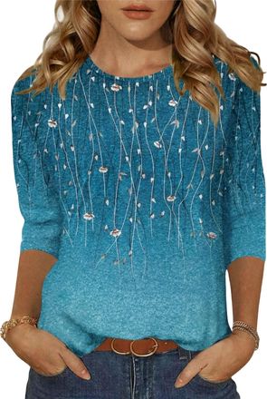 Zeagoo Womens Tops Ladies 3/4 Sleeve Blouses Fashion Casual Shirts Summer Teal S