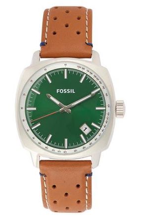 Fossil Machine Leather Strap Watch in Silver at Nordstrom Rack