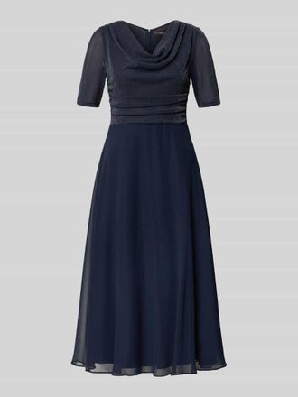 Vera Mont Fit and Flare Cocktailkleid mit Wasserfallausschnitt in Marine, Gr&ouml;&szlig;e 38