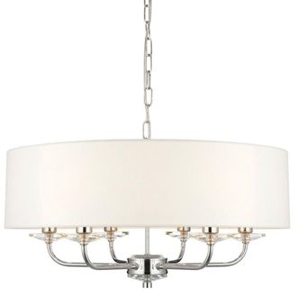 Loops Multi Light Ceiling Pendant 6 Bulb NICKEL & WHITE Chandelier Large Shade Lamp in Metallics