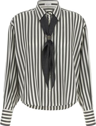 Brunello Cucinelli Bicolor Silk Womens Blouse