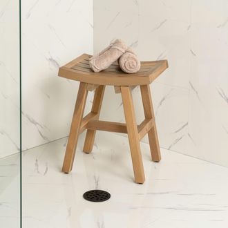 Jonathan Y Designs Tamlyn 15.75 Traditional Classic Slatted Solid Acacia Wood Indoor/Outdoor Shower Stool, Natural