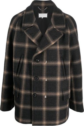 Maison Margiela Black Check-pattern Wool Coat