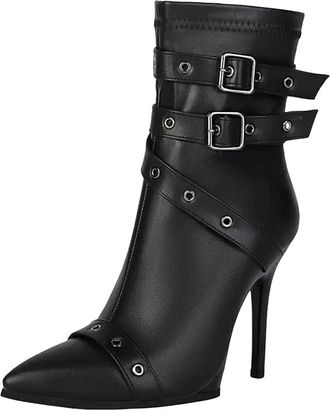 Generic Womens Sexy Ankle Boots Pointed Toe Stiletto Heel With Side Zipper And A Decorative Metal Buckle For Parties