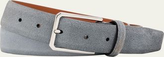 Santoni Mens Suede Rectangle-Buckle Belt