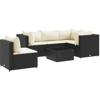 vidaXL Set Muebles De Jard&iacute;n 6 Piezas Y Cojines Rat&aacute;n Sint&eacute;tico Negro Vidaxl