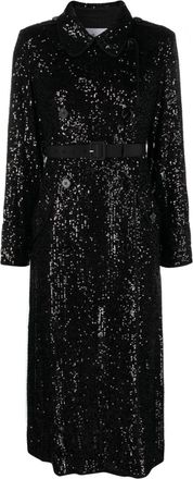Self Portrait sequined embellishment coat - women - Polyester/Polyester/Elastane - 10 - Black