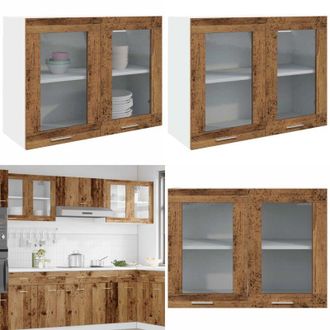vidaXL Mobile Pensile con Vetro Lyon Legno Antico 80x31x60 cm - Armadio a parete - Armadio in vetro