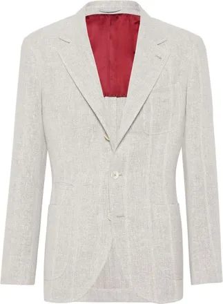 Brunello Cucinelli stripe-pattern notched-lapels blazer - men - Silk/Wool/Cotton/Linen/Flax - 50 - White