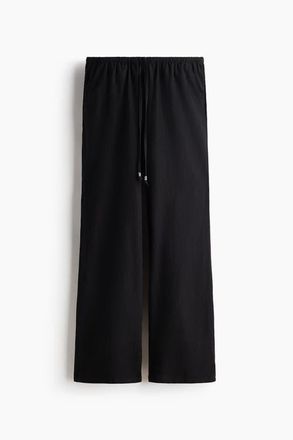 H&M Linen-blend Drawstring Trousers in Black at Nordstrom, Size Xx-Large