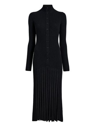 Proenza Schouler ribbed pleated midi day dress - women - Merino - L - Black