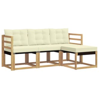 vidaXL Conjunto De Sof&aacute;s De Exterior Con Coj&iacute;n 4 Pcs Blanco Y Crema Vidaxl