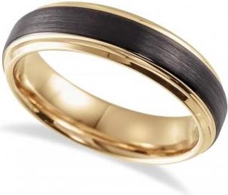 Allurez Beveled-Edge 18K Yellow Gold & Black PVD Tungsten Wedding Ring Band (6 mm)